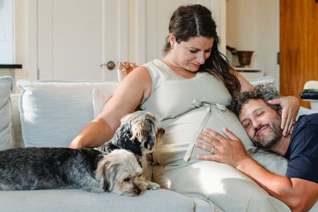 Pregnant couple with pets